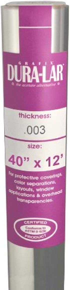 Grafix Dura-Lar 0.003" Film, Ultra Clear, Glossy 40" x12', Material, Mylar/Acetate Alternative for, Blank Stencils and Templates, Protection, Transparencies, Windows, Arts and Crafts, Roll