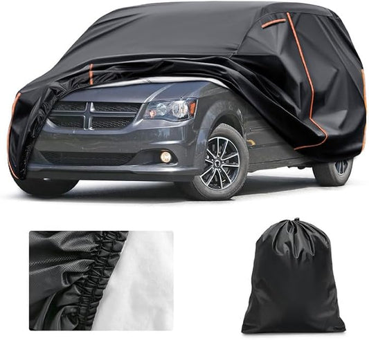 Car Cover Custom Fit for Dodge Grand Caravan 2008-2020, Waterproof PEVA with Cotton Lining, All Weather Sun Rain UV Dust Snow Protection, Minivan Cover with Door Zipper