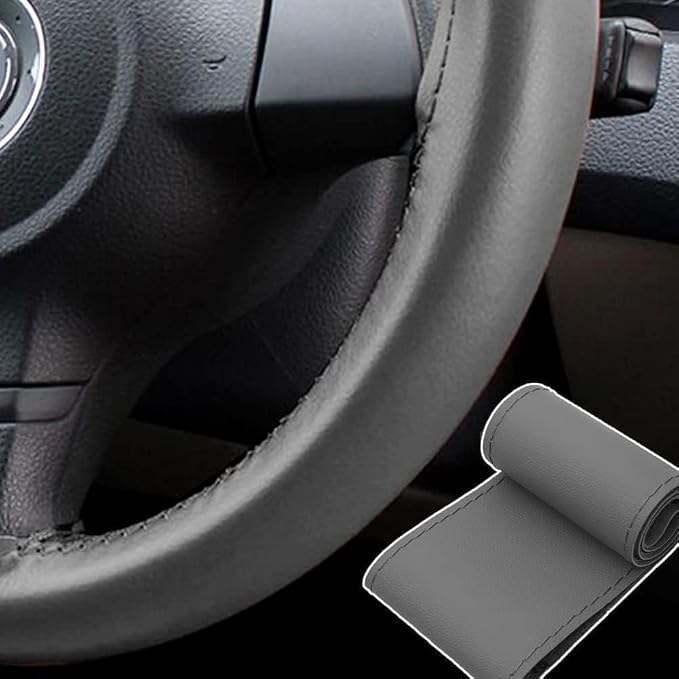 AUTOXBERT 38cm/15 Inch Hand Sewing Steering Wheel Cover Breathable Anti-Slip Leather Steering Wheel Cover for Nissan Qashqai Toyota Camry RAV4 VW Golf | Breathable, Anti-Slip Steering Wheel Cover for Nissan Qashqai Toyota Camry RAV4 VW Golf