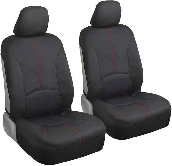 Motor Trend SpillGuard Waterproof Car Seat Covers, Front and Rear Full Set (Red Stitch) – Neoprene Seat Protectors with Extended Bench Side Coverage for Auto, Truck, Van, and SUV
