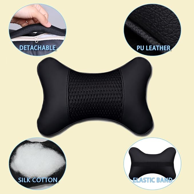 2 Packs Car Neck Pillows Dual-Side PU Leather Car Headrest, Black | Universal Soft Neck Support Pillow for Car, Home, Office, Travel Adjustable Auto Neck Pillow Neck Shoulder Pain Relief