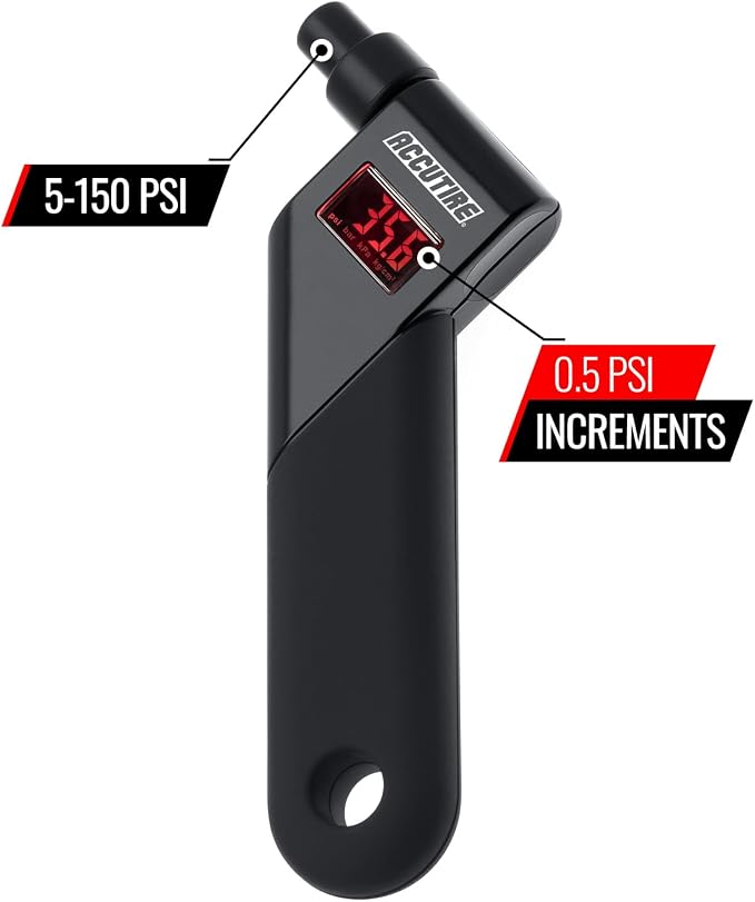 Accutire MS-4021B Digital Tire Pressure Gauge with 4 Valve Caps, 5-150psi (psi, bar, kPa, kg/cm2)