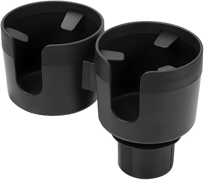 Car Cup Holder Expander, 2 in 1 Multifunctional Vehicle Dual Water Bottle Holder Adapter Extender with Adjustable Base, Automotive Interior Drink Cup Insert, Universal Fit (Black)