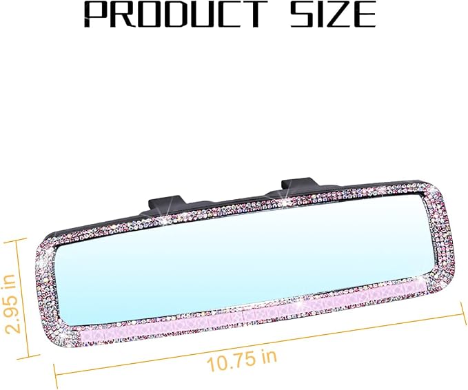 Osilly Bling Car Rearview Mirror, Decorations Rear View Mirror with Crystal Rhinestones & Diamonds, Car Interior Trim Accessories, Clip-on & HD Glass, Sparkly Gift (Pink)