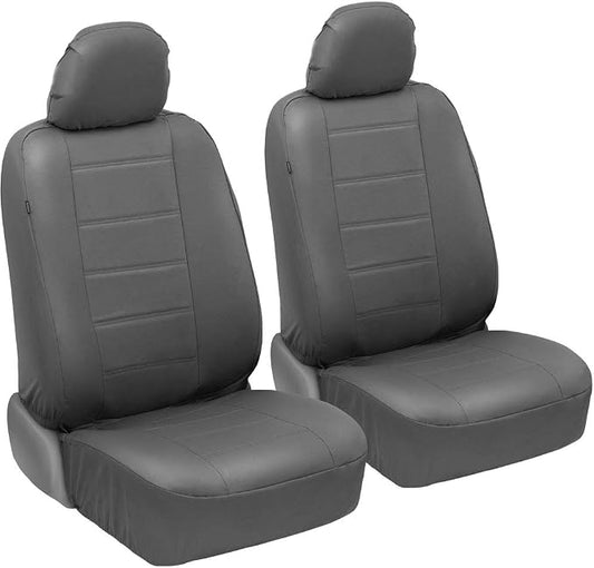 carXS Gray Leather Car Seat Covers Front Seats Only, 4-Piece Faux Leather Seat Covers for Cars, Includes Front Seat Covers, Automotive Seat Covers for Trucks SUV