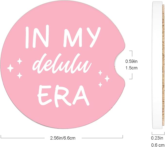Ceramic Car Coasters – Absorbent Car Cup Holder Coaster Set for Women, Cute Aesthetic Car Accessories for Girls, 2 Pack (Deep Rose)