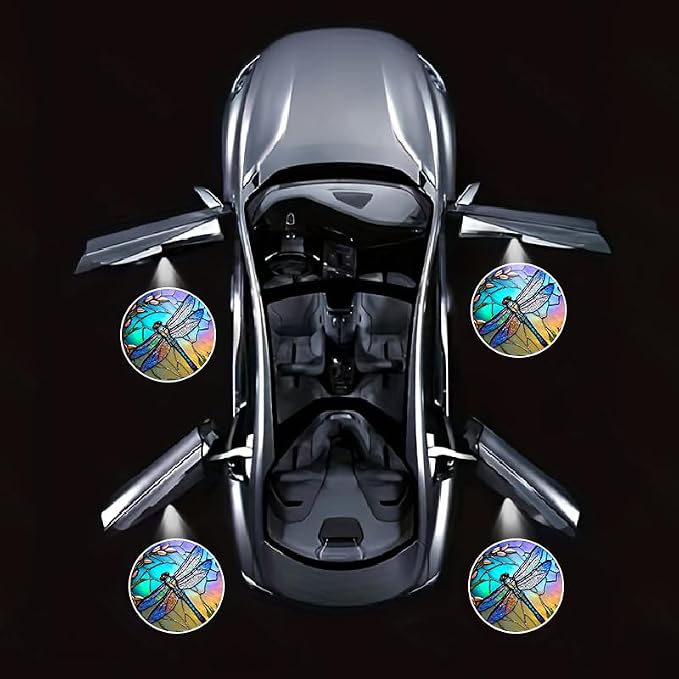 4PCS Car Door Lights,Dragonfly Door Lights Logo Projector LED Shadow Welcome Lamp,Car Accessories Dragonfly Gifts for Women Men,Suitable for All Vehicles Motorcycle Bike