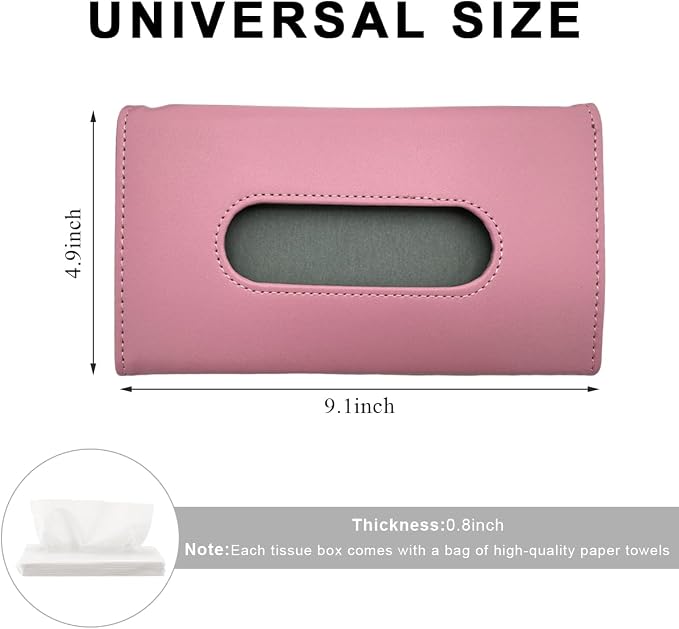 Car Tissue Holder, Vehicle Sun Visor Napkin Box Hanging Paper Towel Dispenser with Tissues Refill, Leather Backseat Paper Towel Case Visor Napkin Storage Holder for Most Cars (Pink)