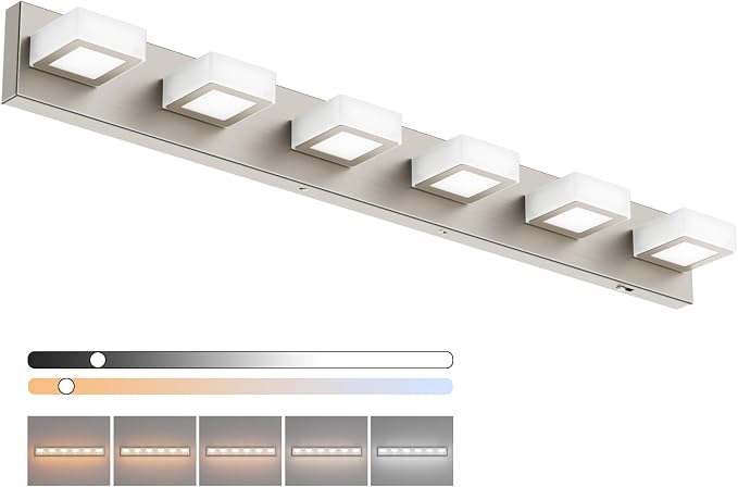 Ralbay Brushed Nickel Bathroom Lights Fixtures Dimmable 5 Color Temperature Acrylic Modern Vanity Lights for Bathroom Brushed Nickel-5 CCT 40.4 inch