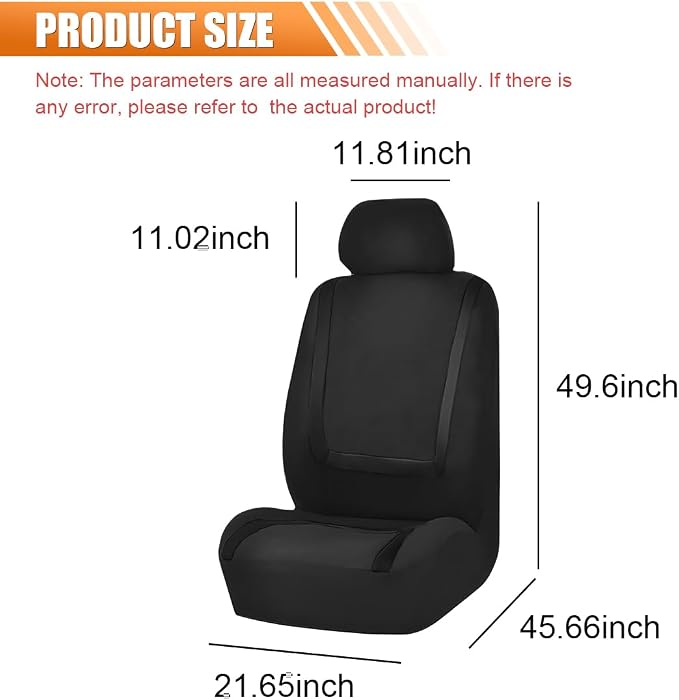 Car Seat Covers, Breathable Comfortable Automotive Seat Protectors, Anti-Slip 2 Front Seats Covers Airbags Compatible, Universal Washable Vehicle Accessories for Car, Truck, SUV (Black)