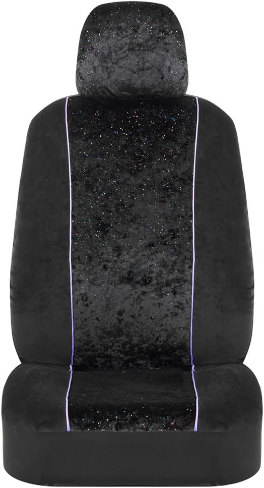 BDK Black Stardust Car Seat Covers for Front Seats, 2 Count.Glitter Pattern Front Seat Cover Set with Matching Headrest, Sideless Design for Easy Installation, Fits Most Car Truck Van and SUV (1 Pack)