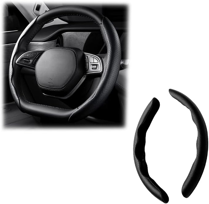LoyaForba Car Steering Wheel Cover, Universal 15 Inch Leather Segmented Auto Steering Wheel Protector, Anti-Slip and Soft Breathable, Car Interior Accessories for Most Vehicle, SUV, Truck (Black)