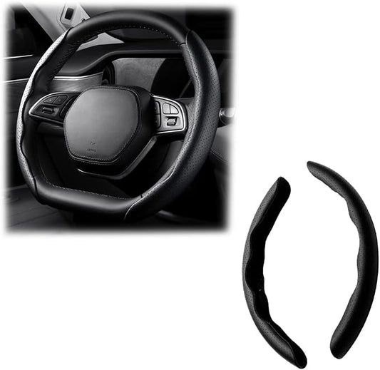 LoyaForba Car Steering Wheel Cover, Universal 15 Inch Leather Segmented Auto Steering Wheel Protector, Anti-Slip and Soft Breathable, Car Interior Accessories for Most Vehicle, SUV, Truck (Black)