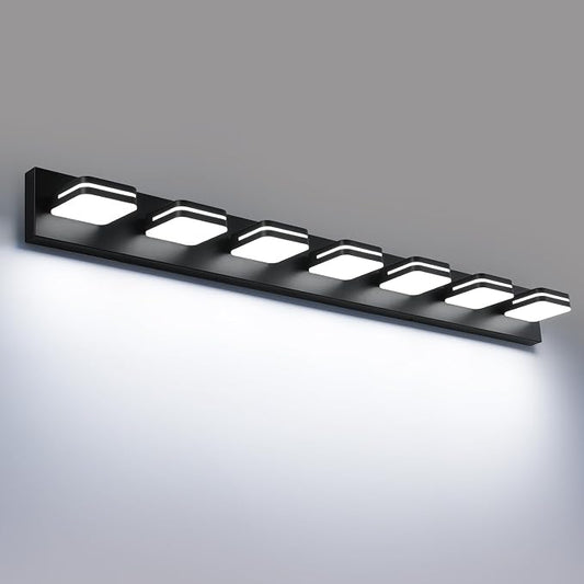 Torondo 360° Rotate LED Bathroom Vanity Light Fixtures, Acrylic Vanity Lights for Bathroom, Modern Wall Lighting Fixtures Over Mirror Living, Matte Black, Natural White, 7-Light, 46-Inch