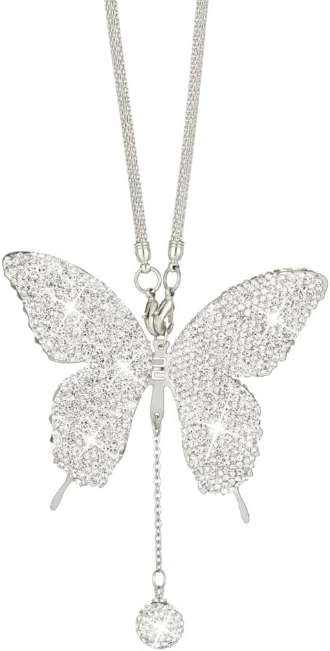 Rhinestones Butterfly Diamond Car Accessories - Crystal Rear View Mirror Charms for Women, Valentine's Day Gifts - Silver