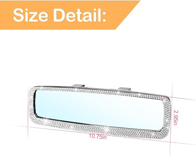 Osilly Bling Car Rearview Mirror, Decorations Rear View Mirror with Crystal Rhinestones & Diamonds, Car Interior Trim Accessories, Clip-on & HD Glass, Sparkly Gift for Mother Women Girls (Silver)