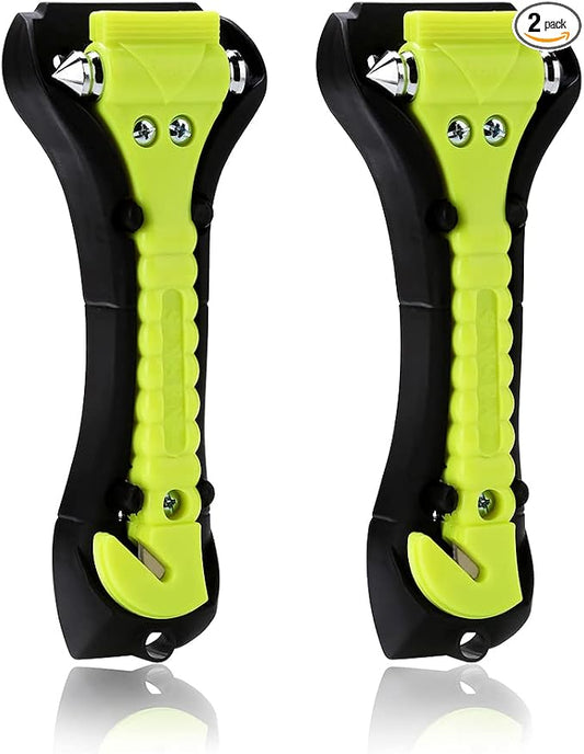 SINSEN Car Safety Hammer, Window Glass Hammer Breaker and Seatbelt Cutter, Emergency Automotive Escape Tool, 2-in-1 for Family Rescue, Glow in Dark, Set of 2 (S-02)