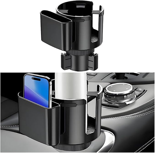 Car Cup Holder Expander, 2 in 1 Vehicle Cupholder Extender Adapter with Expandable Base & Phone Holder, Multifunctional Automotive Interior Water Bottle Accessories, Universal Fit