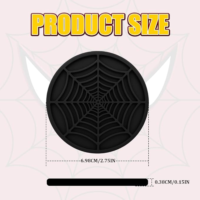 4PCS Car Cup Holder Coaster, Car Cup Insert, 2.75 inch Silicone Anti Slip Spider Web Auto Coaster, Automotive Interior Accessories Car Drink Coasters Cute Fit for Women and Men (Black)