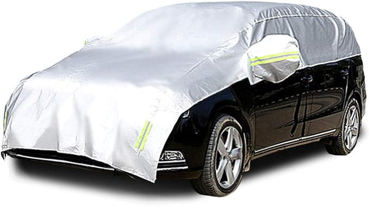 Half Car Cover All Weather Car Body Cover Sunshade Cover Snow Cover Waterproof Snowproof Universal 210D Oxford Fabric (Fit MPV/SUV Length 185'' to 195'')