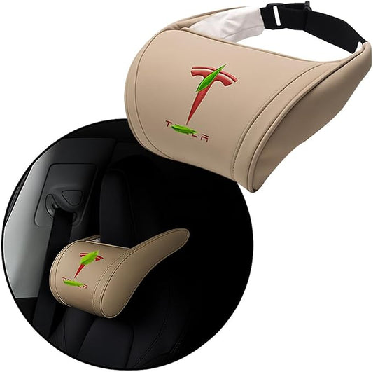 Car Headrest Neck Pillow Support Memory Foam Ergonomic Design Accessory for Driving Seat Fatigue Relief Compatible with Model S X 3 Y & Cybertruck - 1 Piece