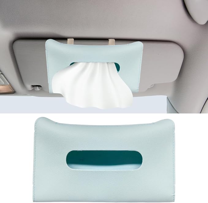 YoRise Car Sun Visor Tissue Holder, Soft Leather Automotive Hanging Napkin Storage Box, Rectangular Vehicle Interior Tissue Organizer Case for Car, SUV, Truck (Blue)