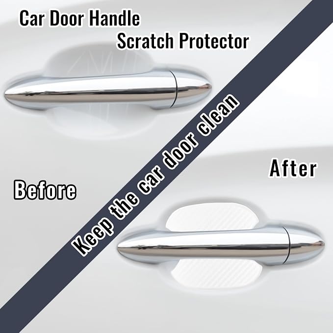 4Pcs Semi-Transparent Carbon Fiber Like Car Door Handle Cup Protective Sticker Auto Door Paint Guard(L)