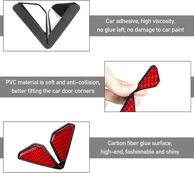 DXNQ 2 PCS Car Door Corner Protector Edge Guards, Real Carbon Fiber Anti-Collision Car Door Edge Protector, Self-Adhesive Decorative Auto Corner Protect, Vehicle Exterior Accessories (Red)