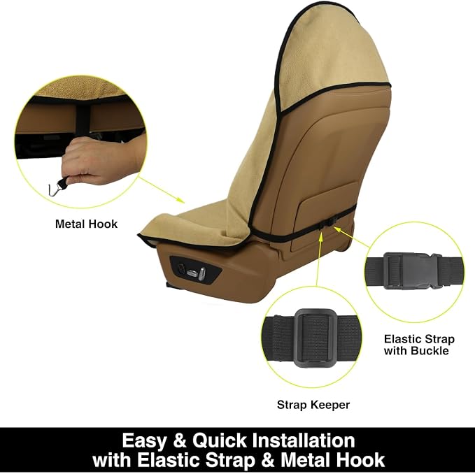 VSHIELD Waterproof Towel Car Seat Cover, Sweatproof Non-Slip Seat Protector, Universal Fit for Front Bucket or Rear Bench Seat of Cars, SUVs, Vans, Trucks, Compatible with Airbags and Armrests