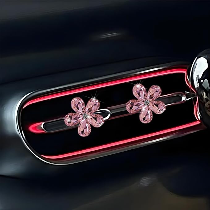 Zpana Bling Daisy Flower Car Air Vent Clips, 5PCS Sparkling Crystal Rhinestone Cute Vehicle Air Conditioning Clamp, Diamond Auto Air Outlet Clip Decor for Women Girls, Universal Fit (Pink)