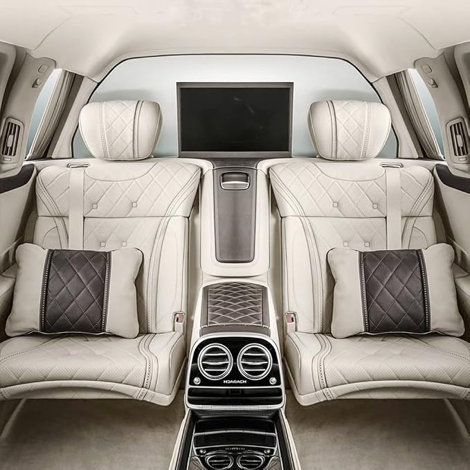 Car Pillows Napa Leather Car Seat Rest Cushion Car Lumbar Pillow for Mercedes Benz Maybach S-Class Lumbar Support Pillow car Accessories（Beige Coffee）