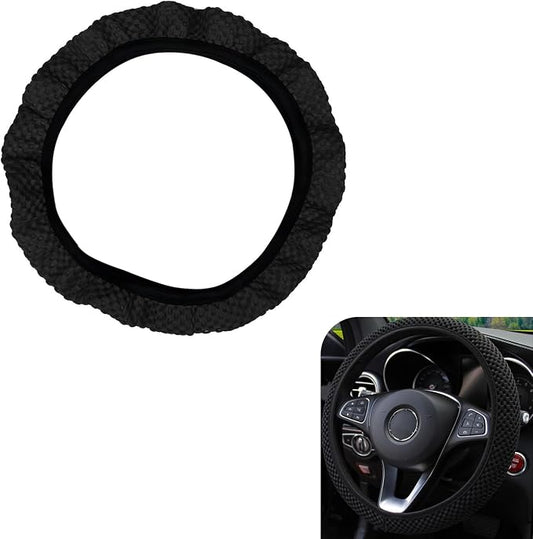 Car Steering Wheel Cover, Ice Silk 3D Massage Mesh Breathable without Inner Ring Steering Wheel Cover, Elastic Easy Grip Anti-Slip Protector for 14.5"-15", Universal for Cars (Black)