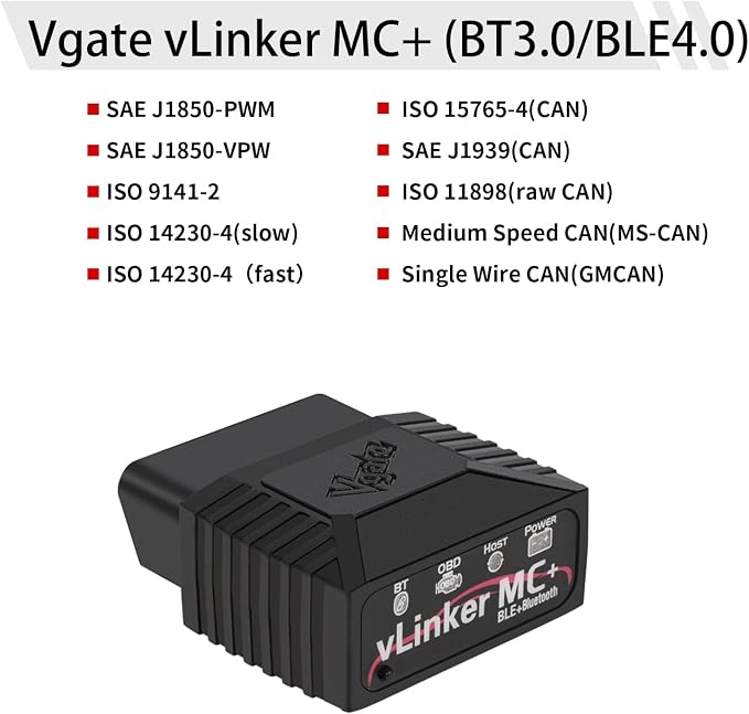 Vgate vLinker MC+ (BT3.0/BLE4.0) OBD2 Scanner Code Reader Diagnostic Scan Tool for Android & iOS & Windows, Black