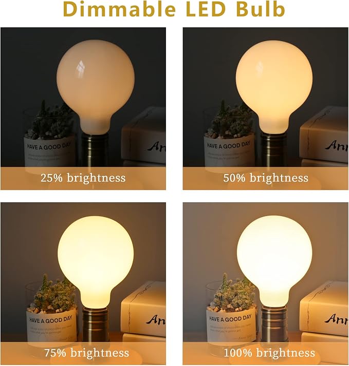 2 Pack G30(G95) Globe LED Light Bulbs, 5.5W Dimmable 50 Watt Equivalent LED Edison Bulbs, Warm White 2700K, 500LM, E26 Base, Milky LED Filament Bulbs for Vanity Bathroom Bedroom