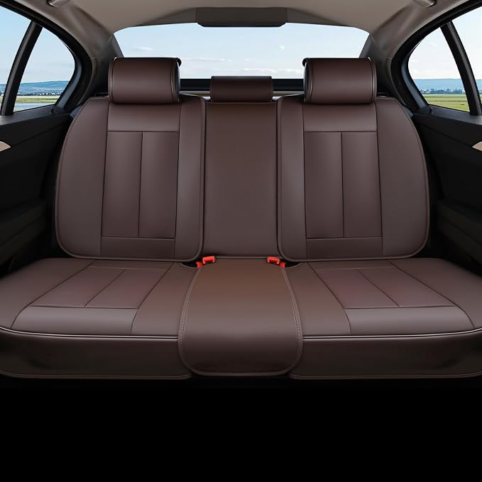 Coverado Back Seat Cover for Kids, Rear Seat Covers for Cars, Brown Back Seat Protector, Waterproof Car Seat Cushion Nappa Leather, 3-Pieces Dog Seat Cover for Back Seat Universal Fit for Most Cars