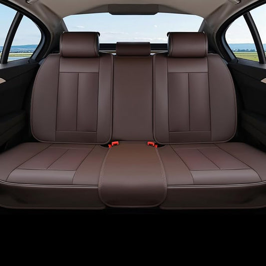 Coverado Back Seat Cover for Kids, Rear Seat Covers for Cars, Brown Back Seat Protector, Waterproof Car Seat Cushion Nappa Leather, 3-Pieces Dog Seat Cover for Back Seat Universal Fit for Most Cars