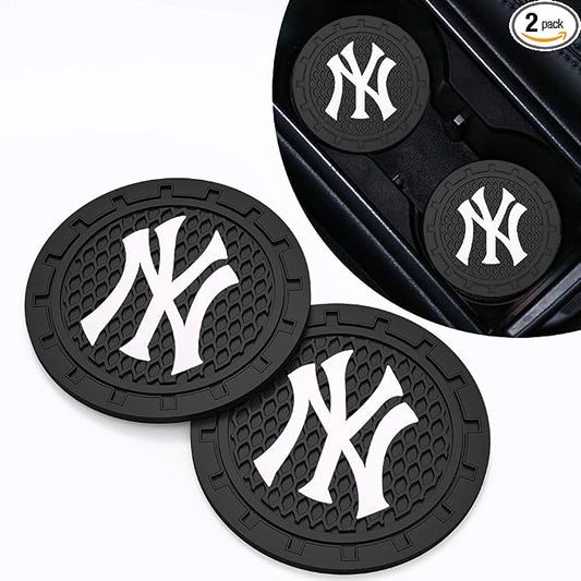 Baseball Fans Car Cup Holder Coasters for NY Yankees Fans, 2 Pack New York Yankees Silicone Non-Slip Cup Mats, 2.75" Car Cup Holder Inserts for Auto Interior