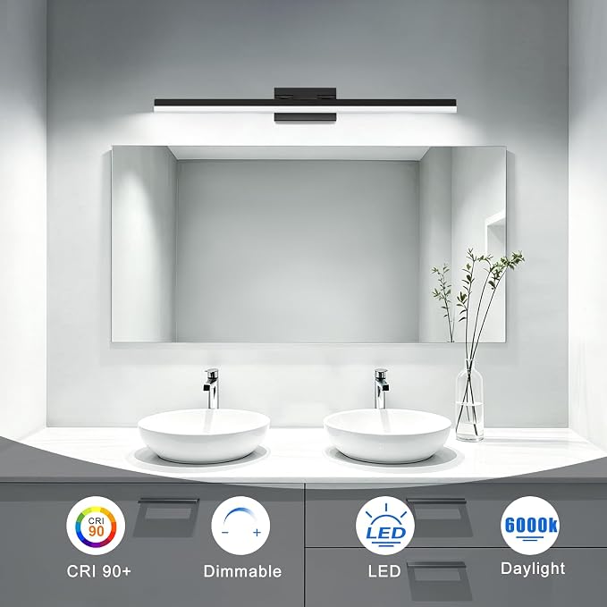 IZORRO Modern Bathroom Vanity Light 48 inch, Rotatable, 36W Dimmable Led Bathroom Light Fixture Over Mirror, Black Vanity Light Bar (Cool White 6000K)