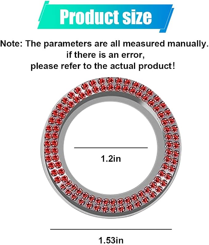 Car Bling Crystal Rhinestone Engine Start Decoration Ring, Ring Start Button Cover Sticker Key Ignition & Knob Ring Decoration, Bling Car Interior Accessories for Women (Red)