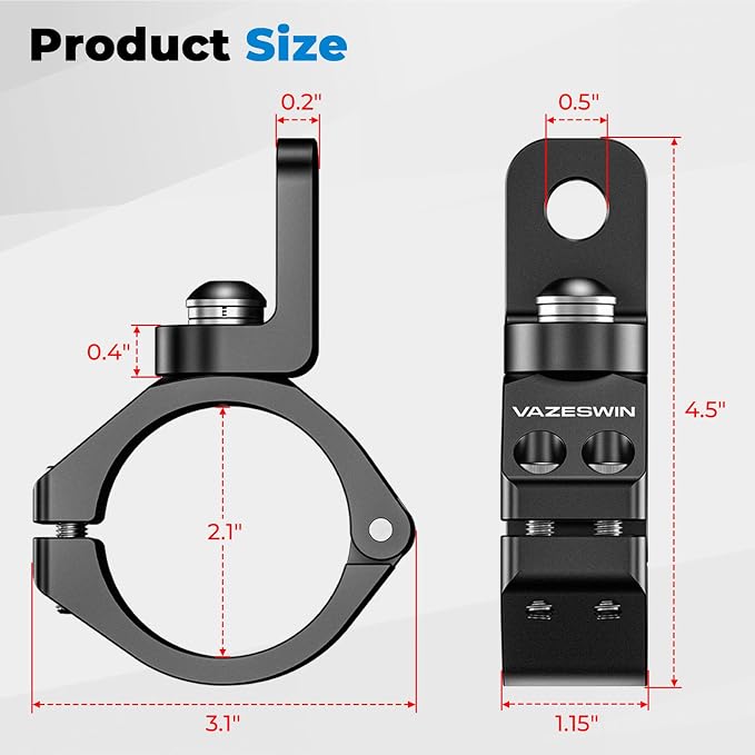 VAZESWIN 1 PC UTV Whip Light Mount for 1.5"/1.75"/1.85"/2"/2.1" Roll Cages | Solid Aluminium Alloy, CNC Machining, Heavy-Duty Off-Road UTV Whip Flag Mount, 360° Adjustable LED Light Bar Mounting Bracket
