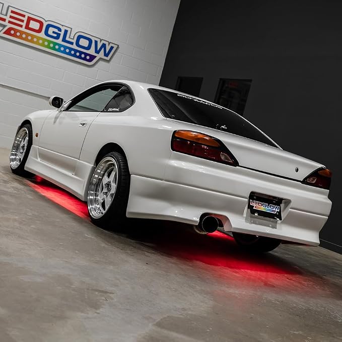 LEDGlow 4pc Red Slimline LED Car Flexible Underglow Lighting Kit | Neon Accent Lights Include Flex Underbody Tubes, Solid Color Illumination, 4 Modes, Control Box & Remote