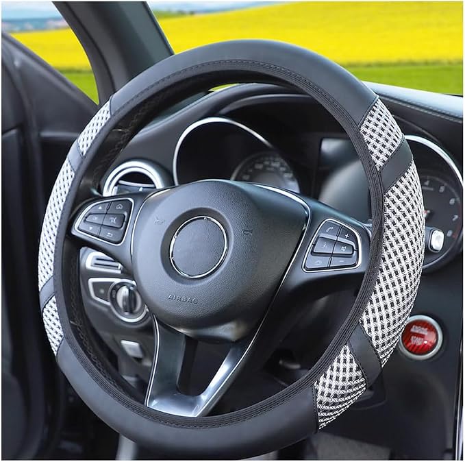 Car Steering Wheel Cover, Elastic Stretch Breathable Leather Vehicle Steering Wheel Protector, Automotive Interior Protective Accessories, Universal for SUV RV Truck (Light Gray)