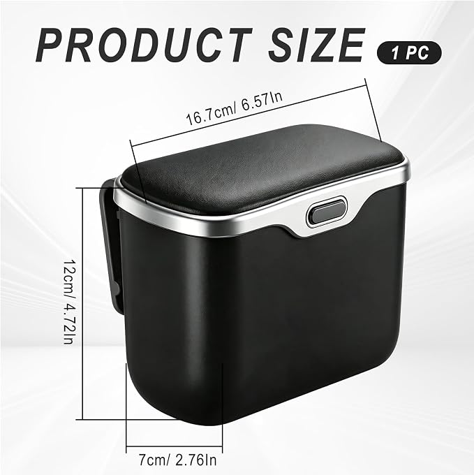 Car Trash Can with Lid, Leakproof Auto Garbage Bin, Hanging Mini Vehicle Trash Bin, Essentials Interior Car Accessories for Organizer, Vehicle Garbage Can for SUV, Truck, Auto (Black)