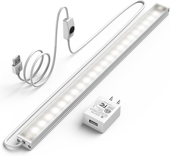 ASOKO 12 Inch Under Counter LED Lights Dimmable 5000K Plug in Light | ASOKO 12" Under Cabinet LED Light Strip, Dimmable 5000K Plug in Counter Light for Kitchen Desk Shelf