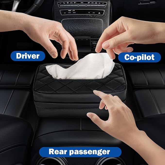 Car Tissue Holder - Standard Pu Leather Napkin Holder for Backseat, Extra Large Organization Fits 120-230 Tissues Per Box, 9.84'' X 4.72'' X 5.91'', Black