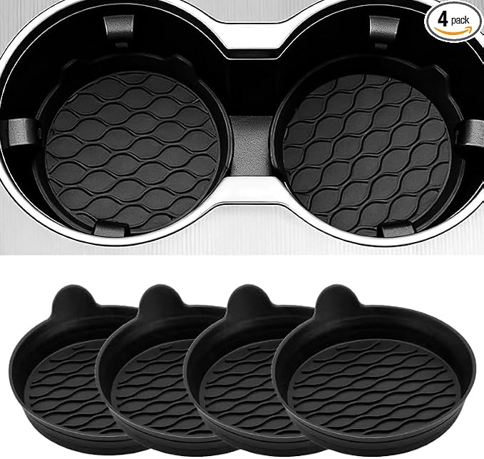 DandyChic Car Cup Holder Coaster, Cup Holder Lined with Anti Slip Silicone Coaster, Car Universal Interior Accessories, 4-Pack，Black