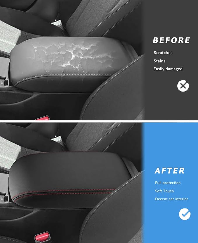 INTGET for 2026 Honda Accord Accessories Center Console Cover for Honda Accord 2023 2024 2025 Leather Car Armrest Arm Rest Box Lid Middle Console Seat Cover Protector(Red Stitches,2023+)
