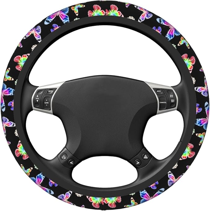 Butterfly Pretty Bright Steering Wheel Cover For Women Men Girls Car Accessories Decor Anti-Slip Neoprene Auto Steering Wheel Covers Protector Universal 15 Inch