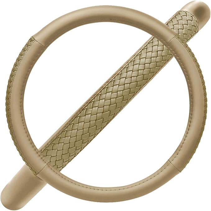 Flying Banner car Steering Wheel Cover Faux Leather Massage Universal fit 3D Honeycomb Hole Anti-Slip Sporty 15 Inches (Tan Tan)