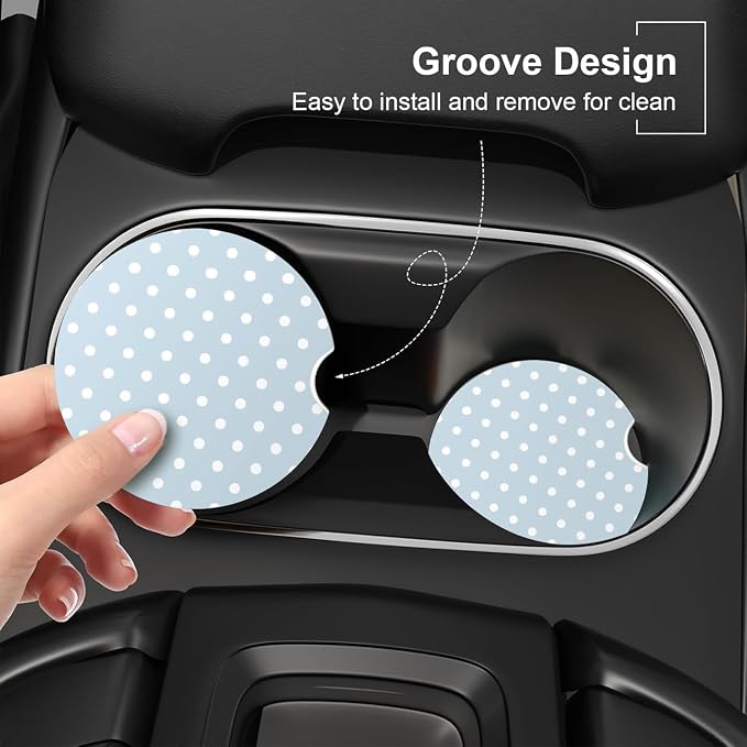 Ceramic Car Coasters – Absorbent Car Cup Holder Coaster Set for Women, Cute Aesthetic Car Accessories for Girls, 2 Pack (Norse Blue)